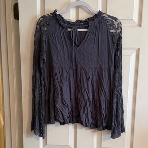 Source Unknown Charcoal Lace Sleeve Blouse